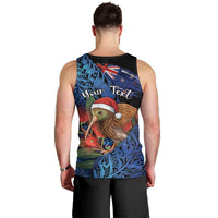 Personalised New Zealand Christmas Men Tank Top Santa Kiwi Bird With Pohutukawa Flowers DT05 - Polynesian Pride