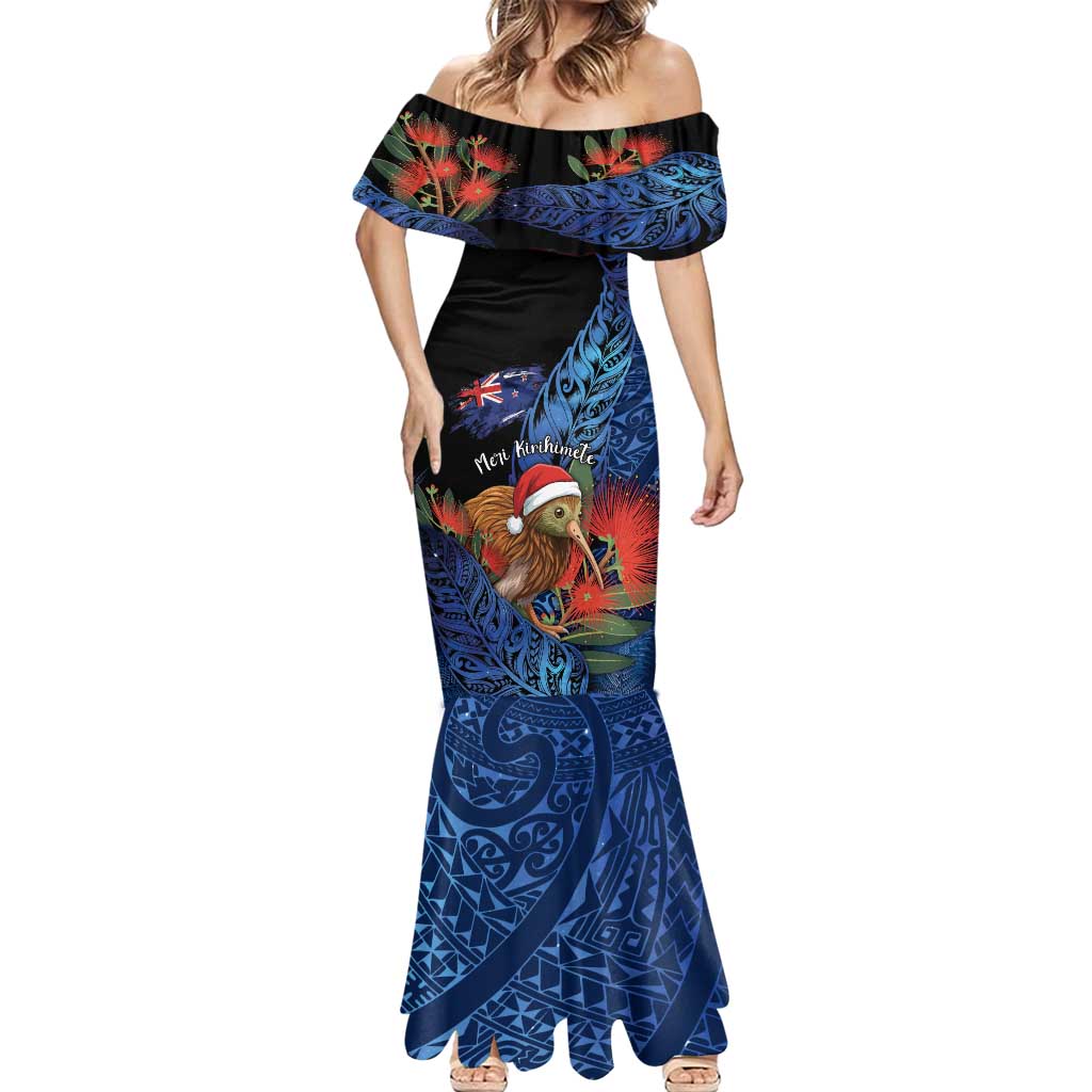 Personalised New Zealand Christmas Mermaid Dress Santa Kiwi Bird With Pohutukawa Flowers DT05 - Polynesian Pride