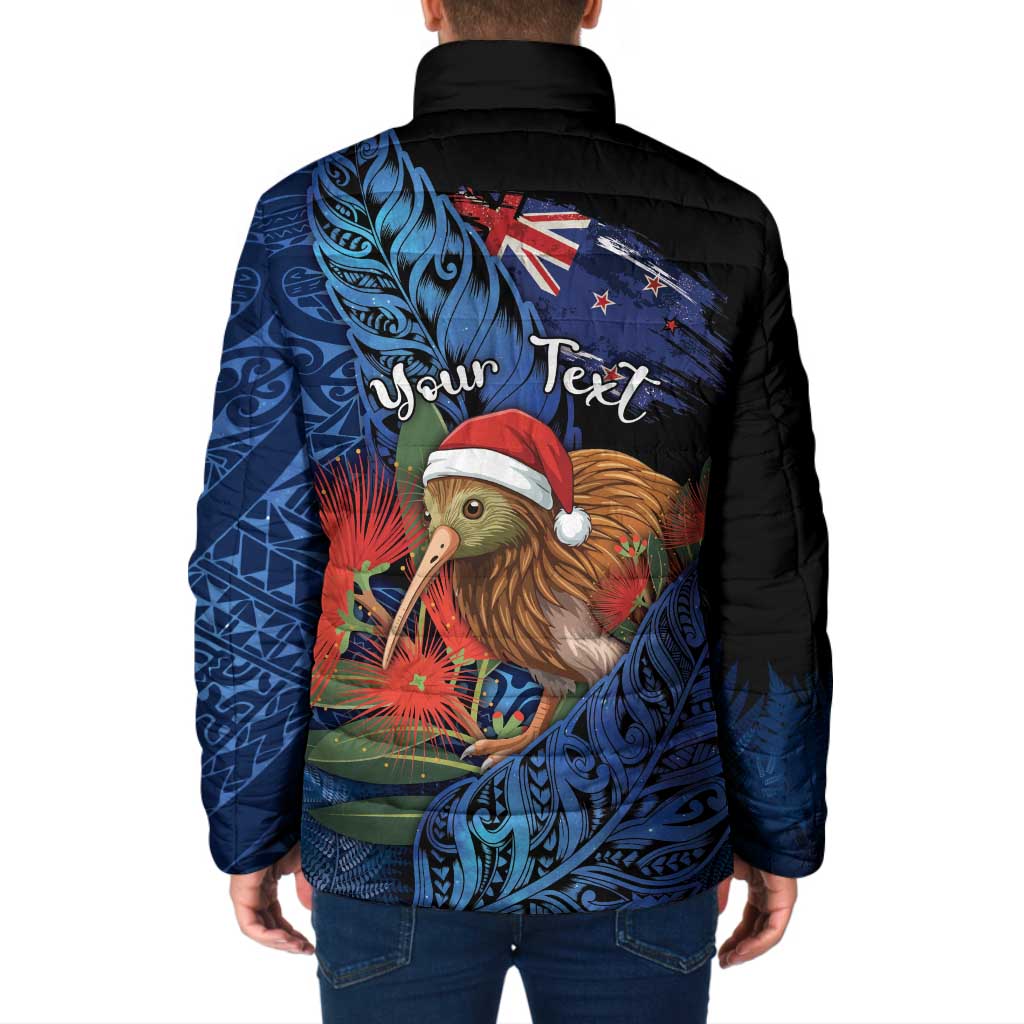 Personalised New Zealand Christmas Padded Jacket Santa Kiwi Bird With Pohutukawa Flowers DT05 - Polynesian Pride
