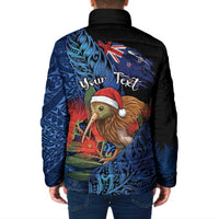 Personalised New Zealand Christmas Padded Jacket Santa Kiwi Bird With Pohutukawa Flowers DT05 - Polynesian Pride