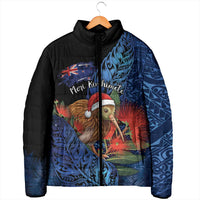 Personalised New Zealand Christmas Padded Jacket Santa Kiwi Bird With Pohutukawa Flowers DT05 - Polynesian Pride