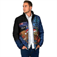 Personalised New Zealand Christmas Padded Jacket Santa Kiwi Bird With Pohutukawa Flowers DT05 - Polynesian Pride