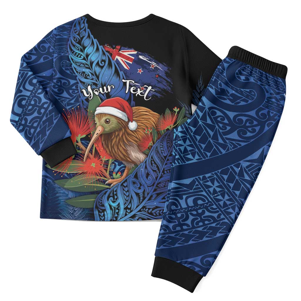 Personalised New Zealand Christmas Pajama Set Santa Kiwi Bird With Pohutukawa Flowers DT05 - Polynesian Pride