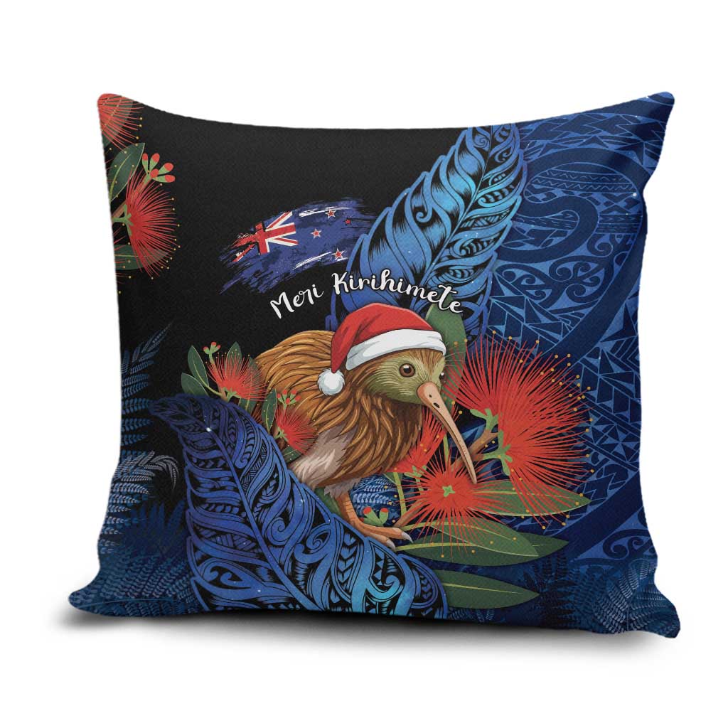New Zealand Christmas Pillow Cover Santa Kiwi Bird With Pohutukawa Flowers DT05 Navy - Polynesian Pride
