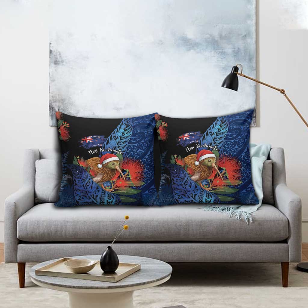 New Zealand Christmas Pillow Cover Santa Kiwi Bird With Pohutukawa Flowers DT05 - Polynesian Pride