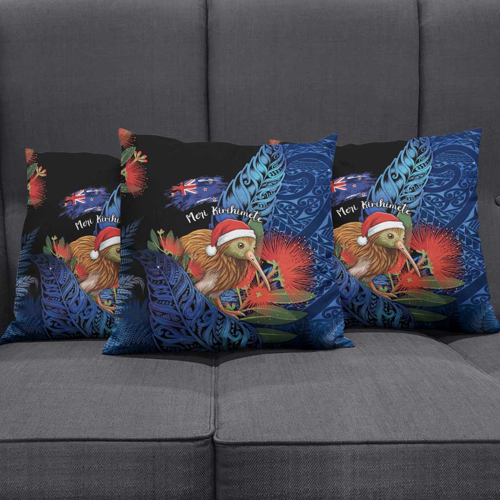 New Zealand Christmas Pillow Cover Santa Kiwi Bird With Pohutukawa Flowers DT05 - Polynesian Pride