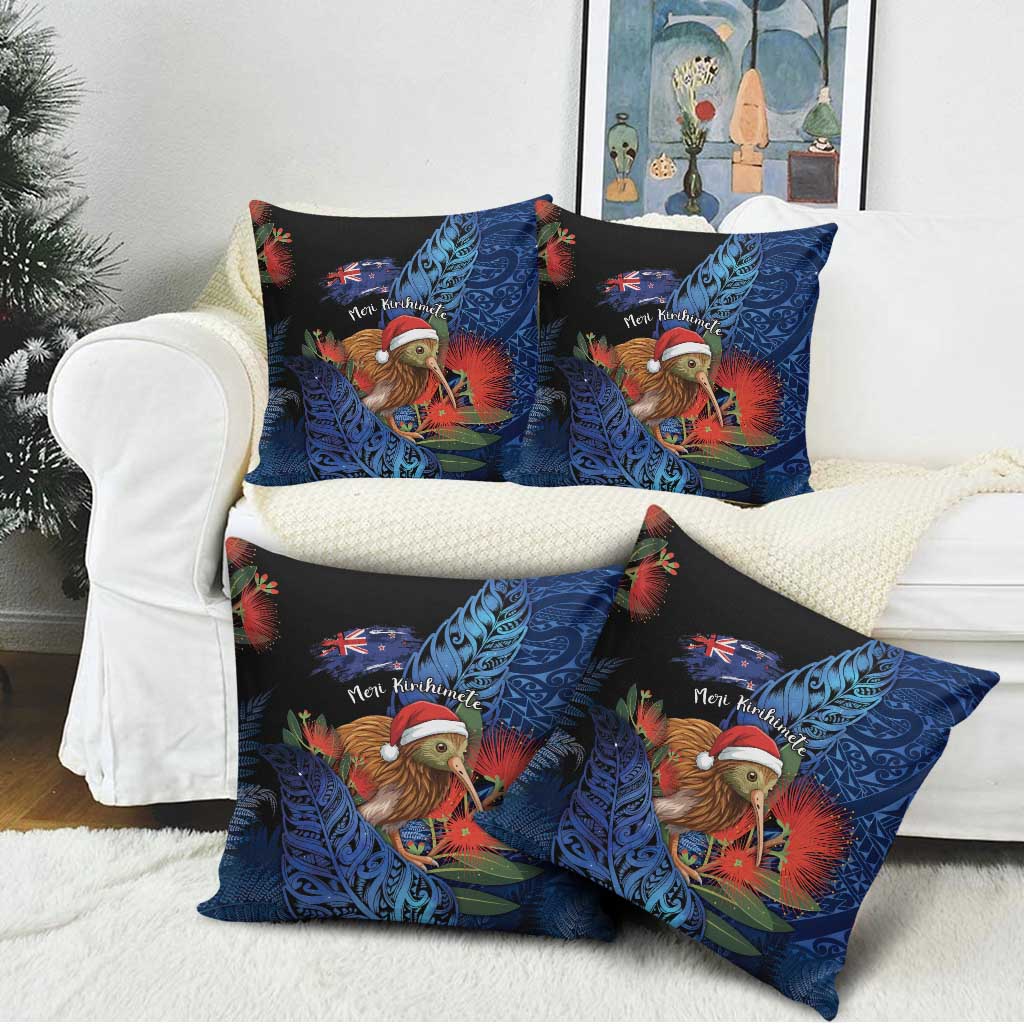 New Zealand Christmas Pillow Cover Santa Kiwi Bird With Pohutukawa Flowers DT05 - Polynesian Pride