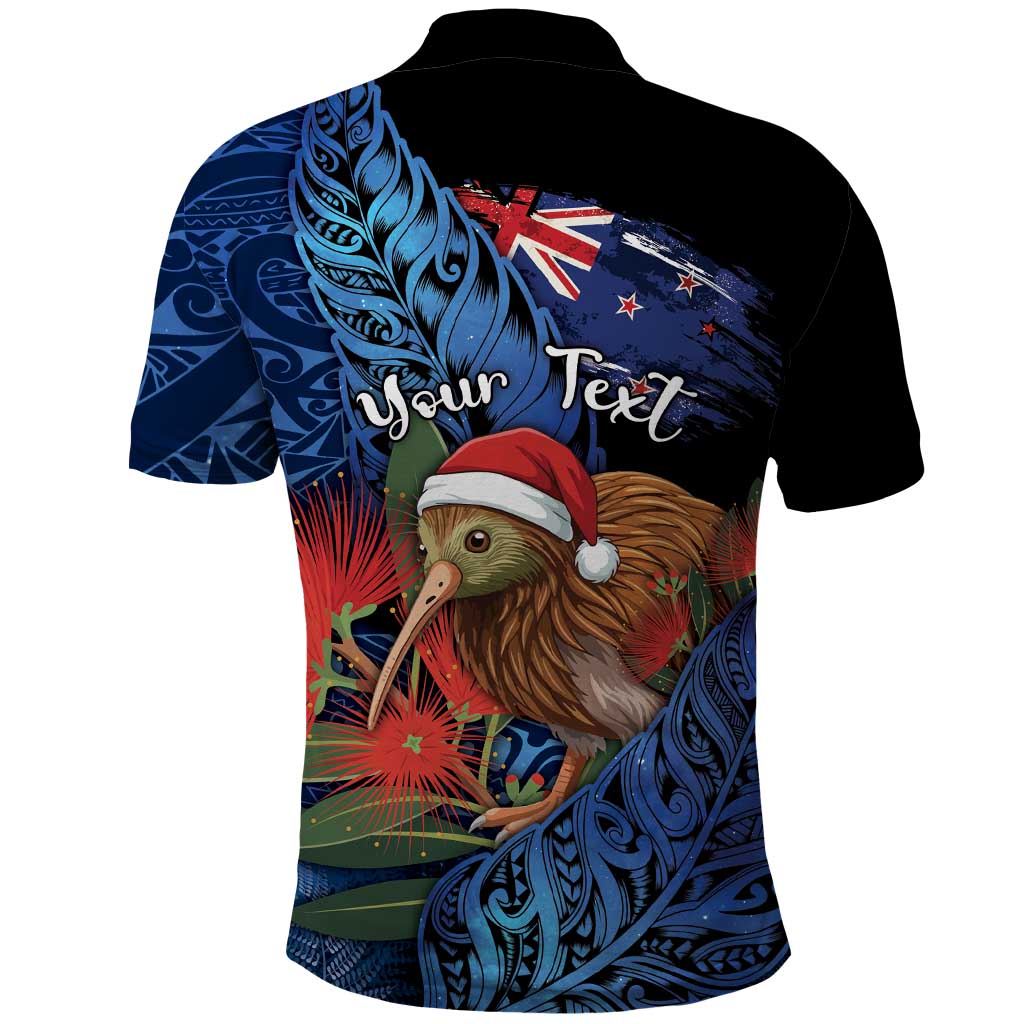 Personalised New Zealand Christmas Polo Shirt Santa Kiwi Bird With Pohutukawa Flowers DT05 - Polynesian Pride
