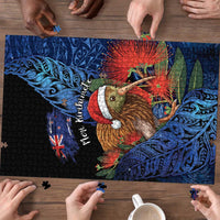New Zealand Christmas Puzzle Santa Kiwi Bird With Pohutukawa Flowers DT05 - Polynesian Pride