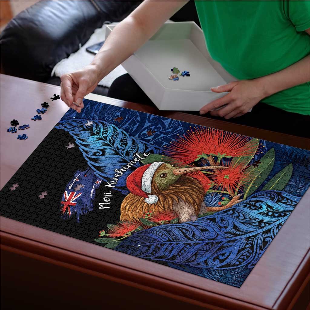 New Zealand Christmas Puzzle Santa Kiwi Bird With Pohutukawa Flowers DT05 - Polynesian Pride