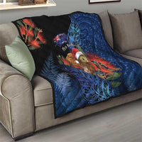 New Zealand Christmas Quilt Santa Kiwi Bird With Pohutukawa Flowers DT05 - Polynesian Pride