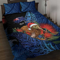 New Zealand Christmas Quilt Bed Set Santa Kiwi Bird With Pohutukawa Flowers DT05 Navy - Polynesian Pride