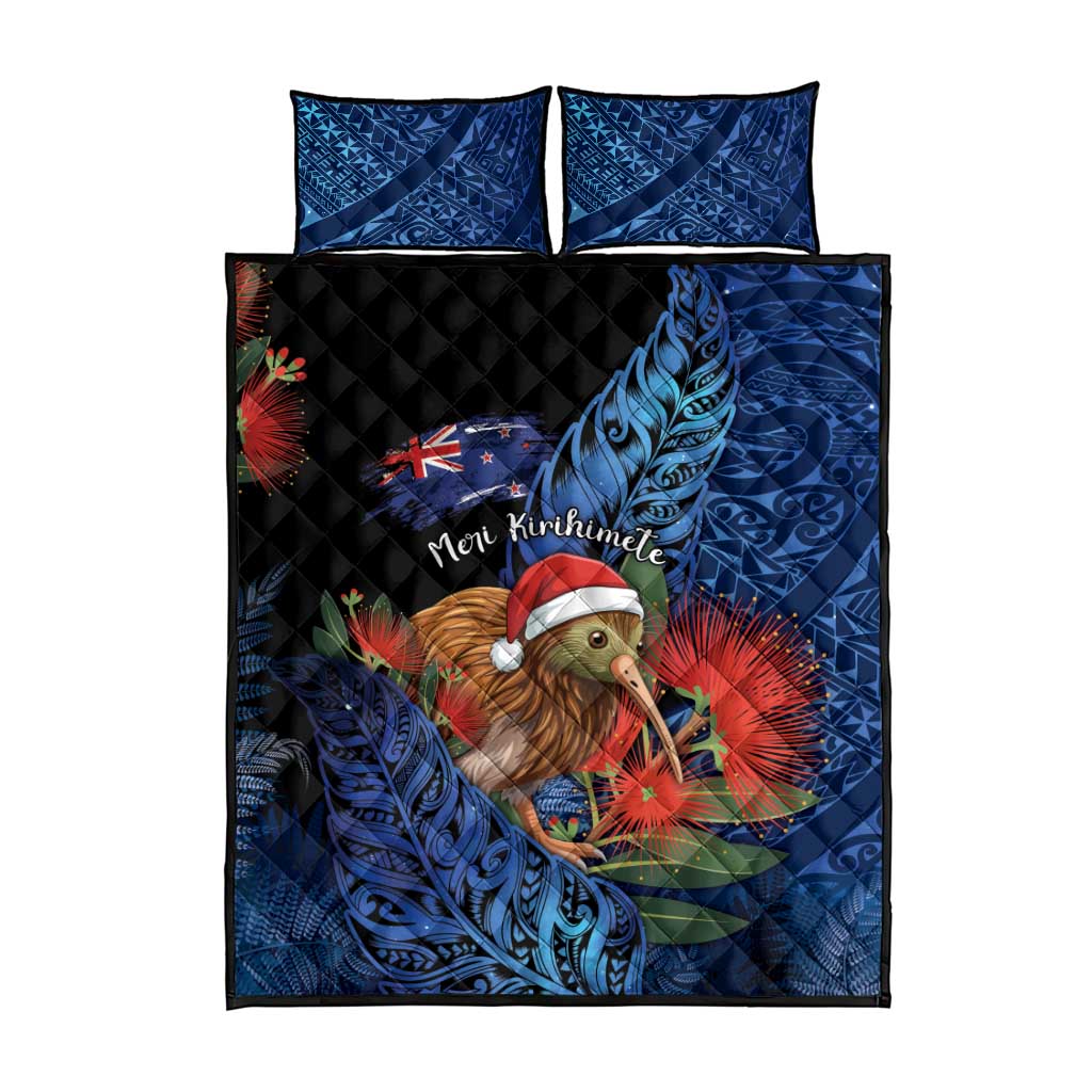 New Zealand Christmas Quilt Bed Set Santa Kiwi Bird With Pohutukawa Flowers DT05 - Polynesian Pride