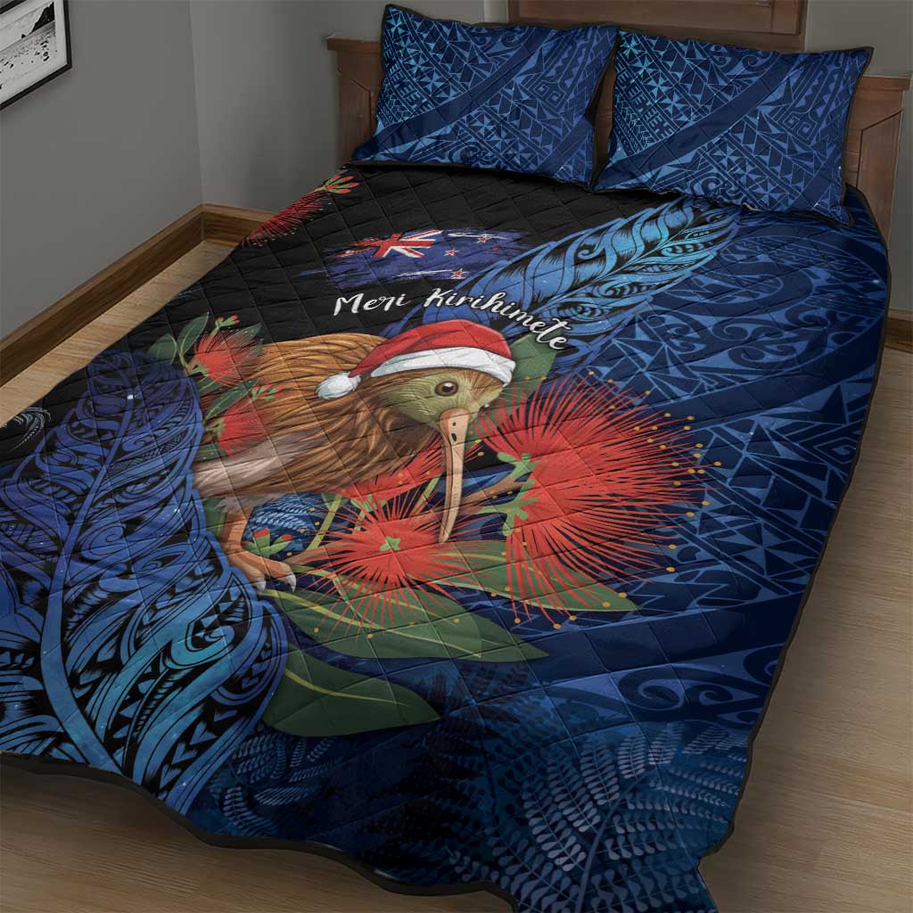 New Zealand Christmas Quilt Bed Set Santa Kiwi Bird With Pohutukawa Flowers DT05 - Polynesian Pride