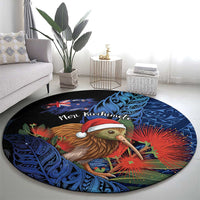 New Zealand Christmas Round Carpet Santa Kiwi Bird With Pohutukawa Flowers DT05 - Polynesian Pride