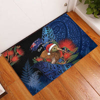 New Zealand Christmas Rubber Doormat Santa Kiwi Bird With Pohutukawa Flowers DT05 - Polynesian Pride