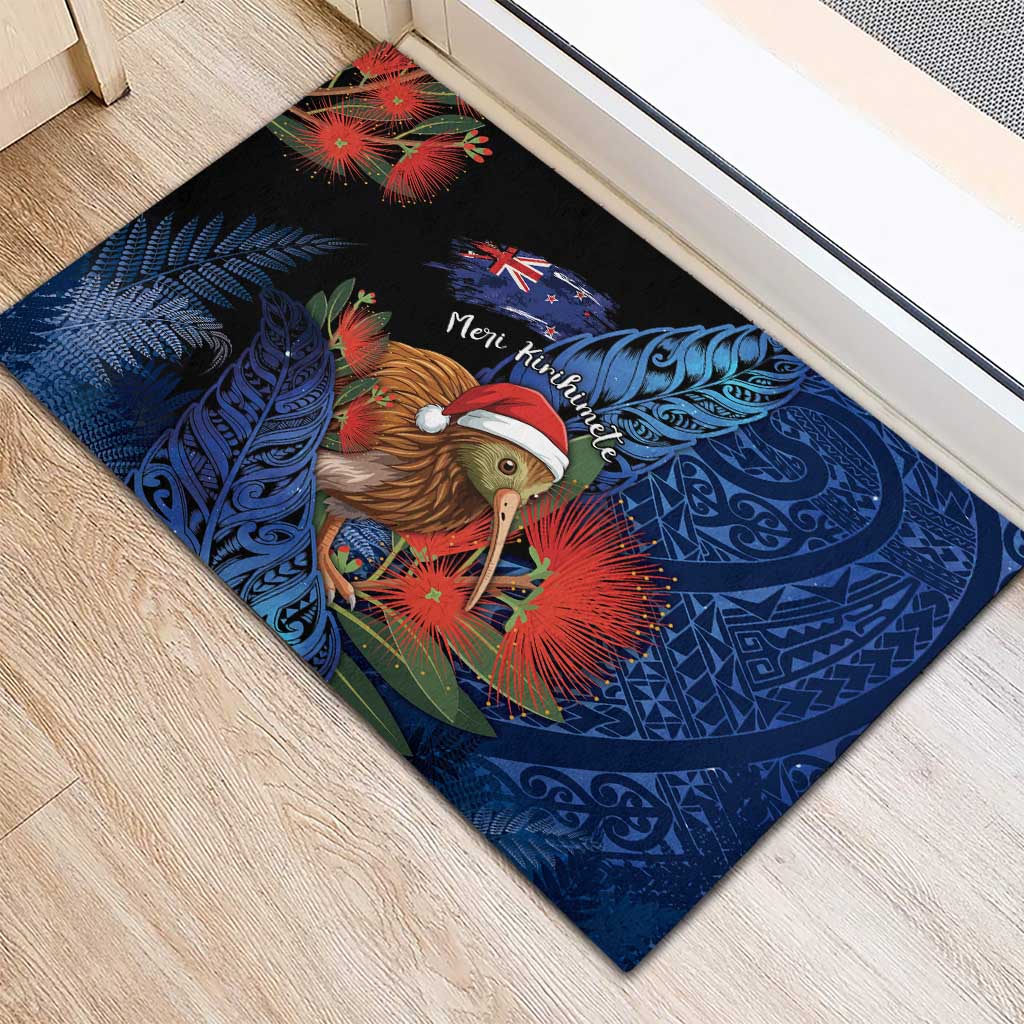 New Zealand Christmas Rubber Doormat Santa Kiwi Bird With Pohutukawa Flowers DT05 - Polynesian Pride