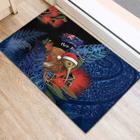 New Zealand Christmas Rubber Doormat Santa Kiwi Bird With Pohutukawa Flowers DT05 - Polynesian Pride