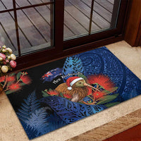 New Zealand Christmas Rubber Doormat Santa Kiwi Bird With Pohutukawa Flowers DT05 - Polynesian Pride