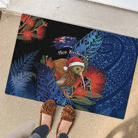 New Zealand Christmas Rubber Doormat Santa Kiwi Bird With Pohutukawa Flowers DT05 - Polynesian Pride