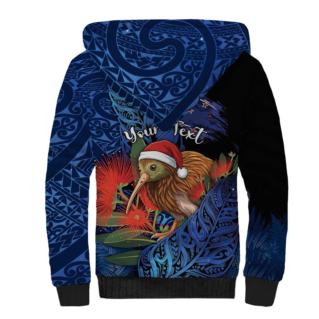 Personalised New Zealand Christmas Sherpa Hoodie Santa Kiwi Bird With Pohutukawa Flowers DT05 - Polynesian Pride