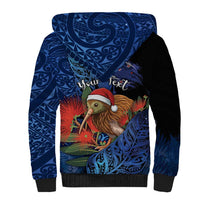 Personalised New Zealand Christmas Sherpa Hoodie Santa Kiwi Bird With Pohutukawa Flowers DT05 - Polynesian Pride