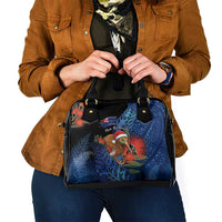 New Zealand Christmas Shoulder Handbag Santa Kiwi Bird With Pohutukawa Flowers DT05 - Polynesian Pride