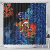 New Zealand Christmas Shower Curtain Santa Kiwi Bird With Pohutukawa Flowers DT05 - Polynesian Pride