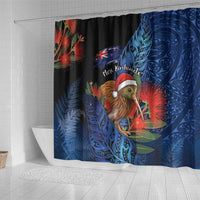 New Zealand Christmas Shower Curtain Santa Kiwi Bird With Pohutukawa Flowers DT05 - Polynesian Pride