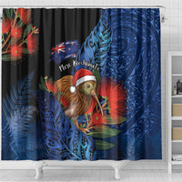 New Zealand Christmas Shower Curtain Santa Kiwi Bird With Pohutukawa Flowers DT05 - Polynesian Pride