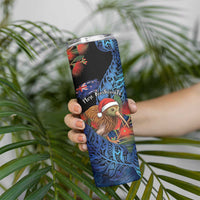 Personalised New Zealand Christmas Skinny Tumbler Santa Kiwi Bird With Pohutukawa Flowers DT05 - Polynesian Pride