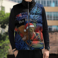 Personalised New Zealand Christmas Sleeveless Puffer Jacket Santa Kiwi Bird With Pohutukawa Flowers DT05 - Polynesian Pride