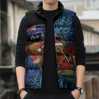 Personalised New Zealand Christmas Sleeveless Puffer Jacket Santa Kiwi Bird With Pohutukawa Flowers DT05 - Polynesian Pride
