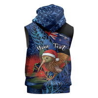 Personalised New Zealand Christmas Sleeveless Zip Hoodie Santa Kiwi Bird With Pohutukawa Flowers DT05 - Polynesian Pride