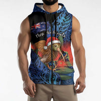 Personalised New Zealand Christmas Sleeveless Zip Hoodie Santa Kiwi Bird With Pohutukawa Flowers DT05 - Polynesian Pride