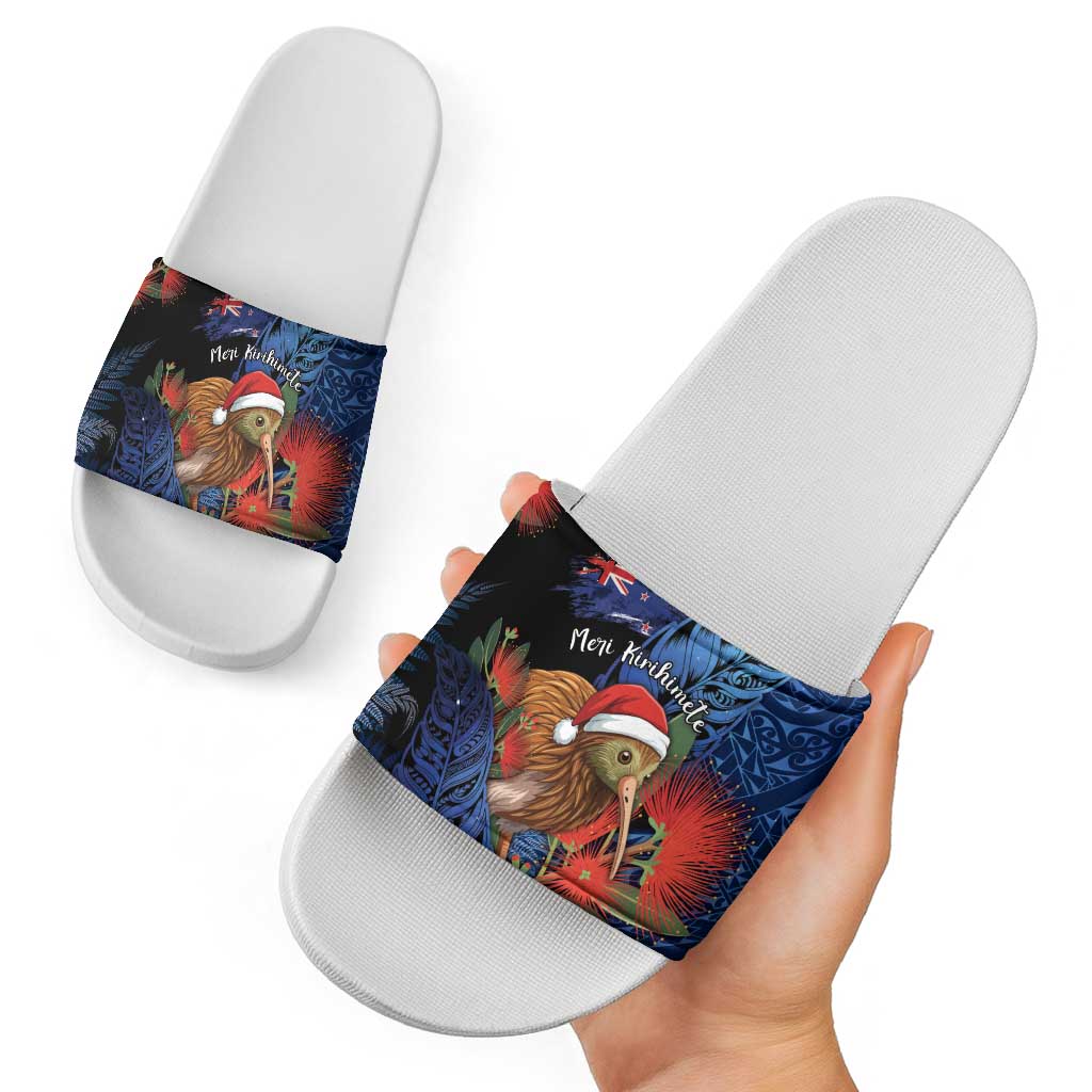 New Zealand Christmas Slide Sandals Santa Kiwi Bird With Pohutukawa Flowers DT05 - Polynesian Pride