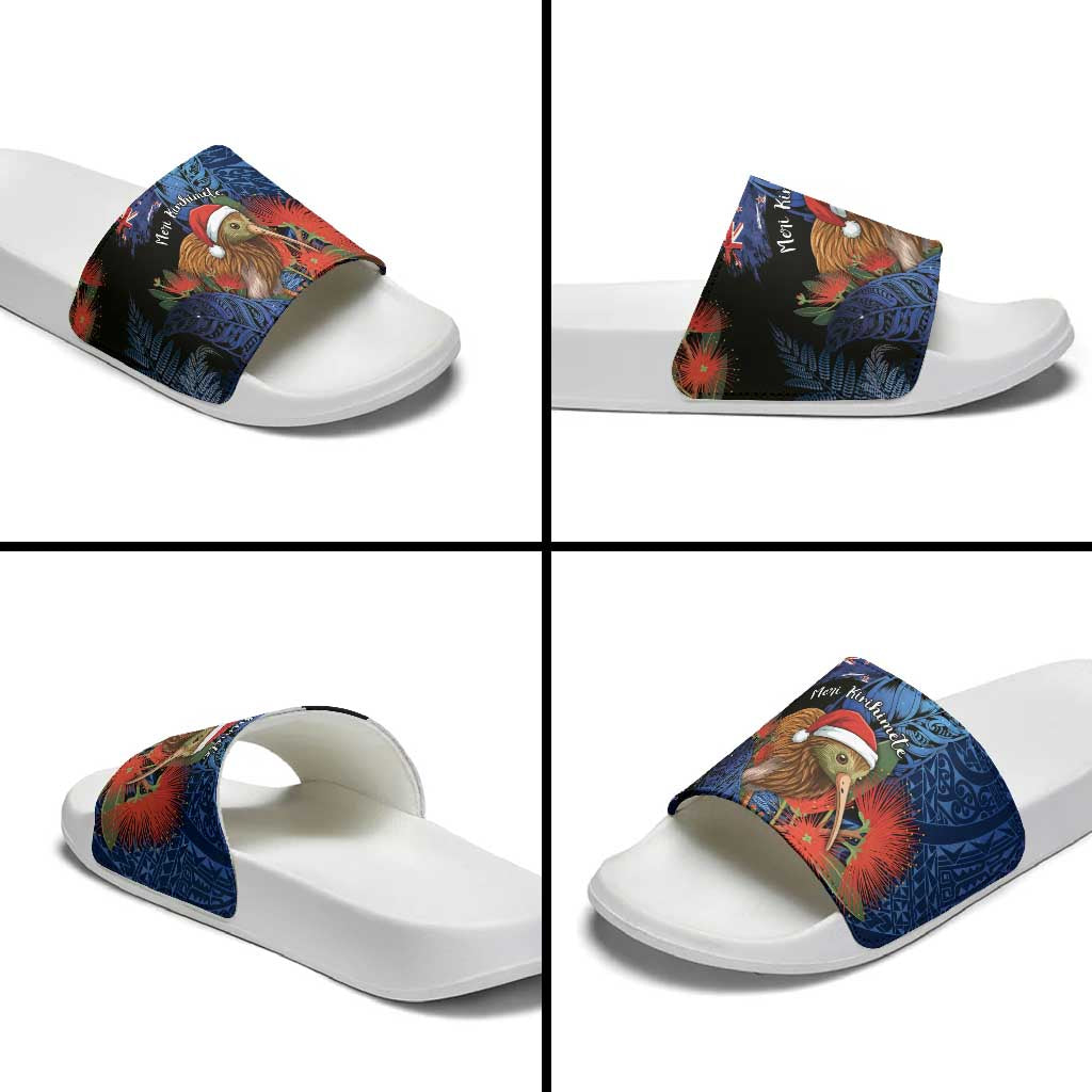 New Zealand Christmas Slide Sandals Santa Kiwi Bird With Pohutukawa Flowers DT05 - Polynesian Pride