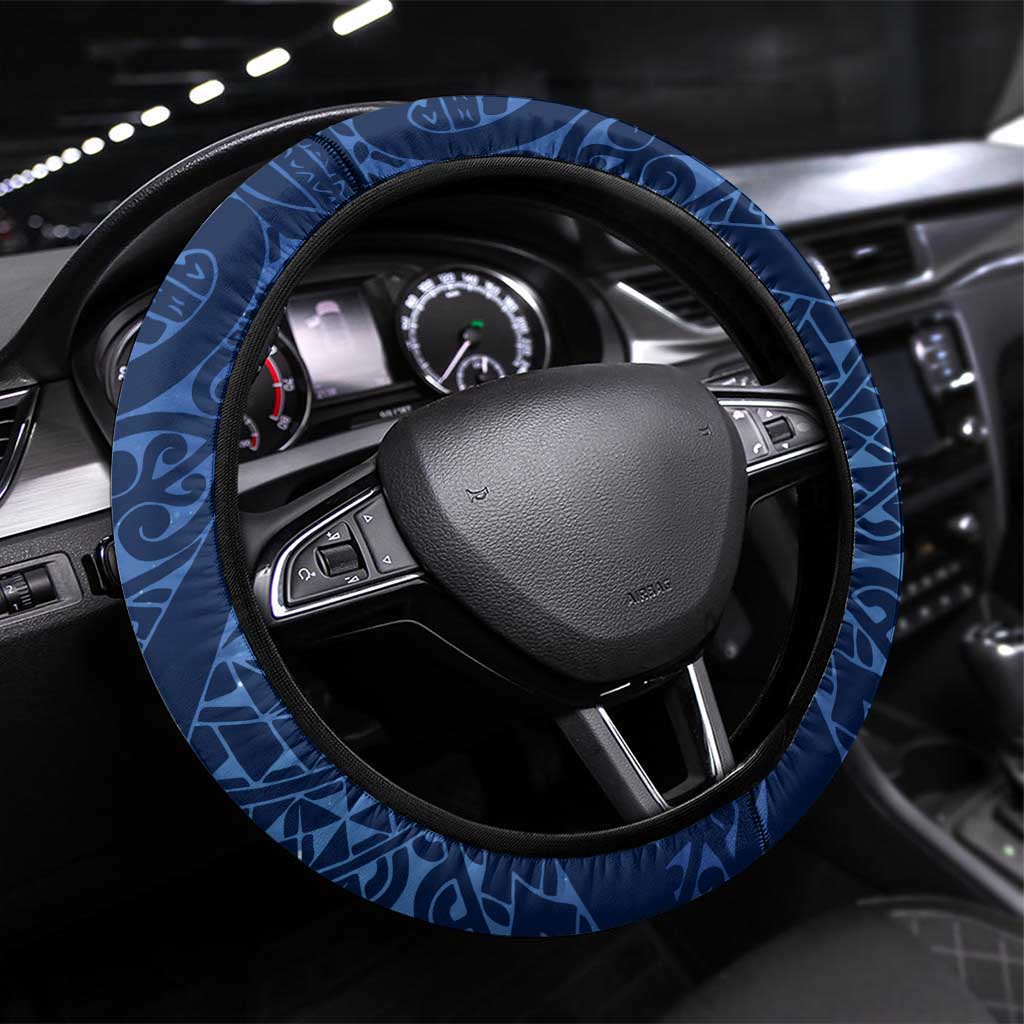 New Zealand Christmas Steering Wheel Cover Santa Kiwi Bird With Pohutukawa Flowers DT05 Universal Fit Navy - Polynesian Pride