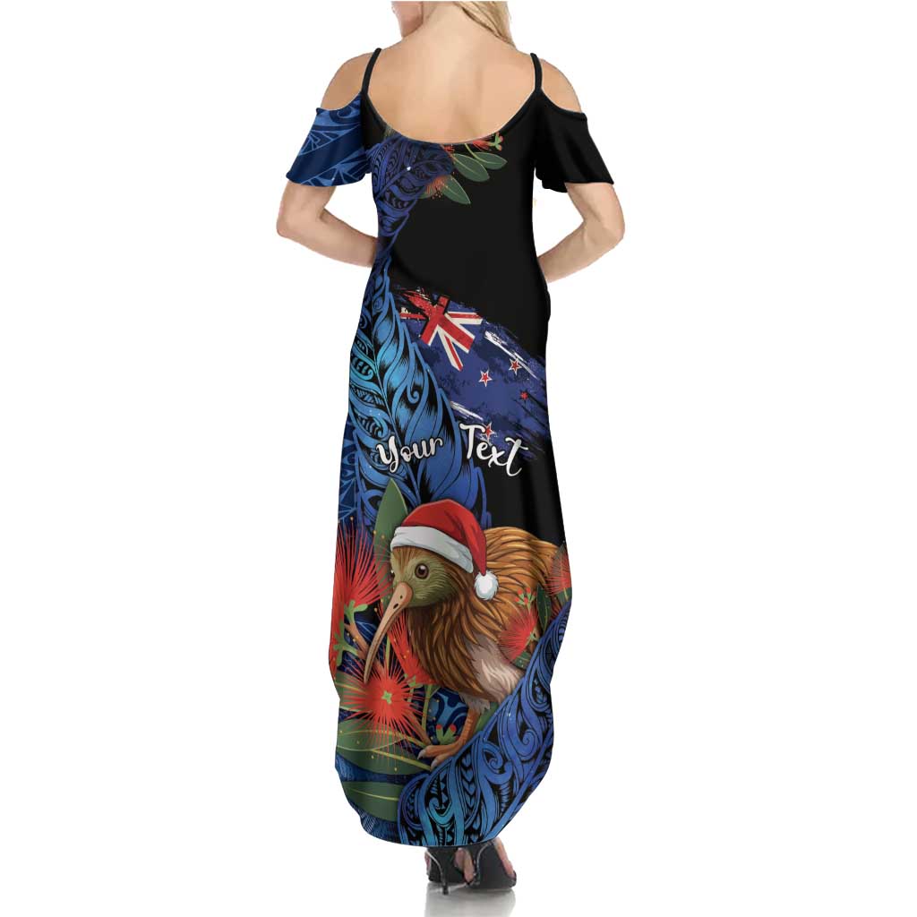 Personalised New Zealand Christmas Summer Maxi Dress Santa Kiwi Bird With Pohutukawa Flowers DT05 - Polynesian Pride
