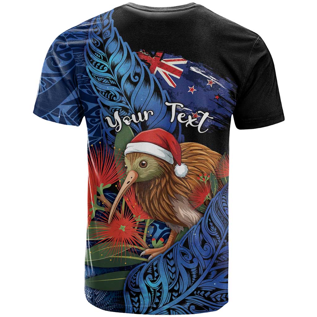 Personalised New Zealand Christmas T Shirt Santa Kiwi Bird With Pohutukawa Flowers DT05 - Polynesian Pride