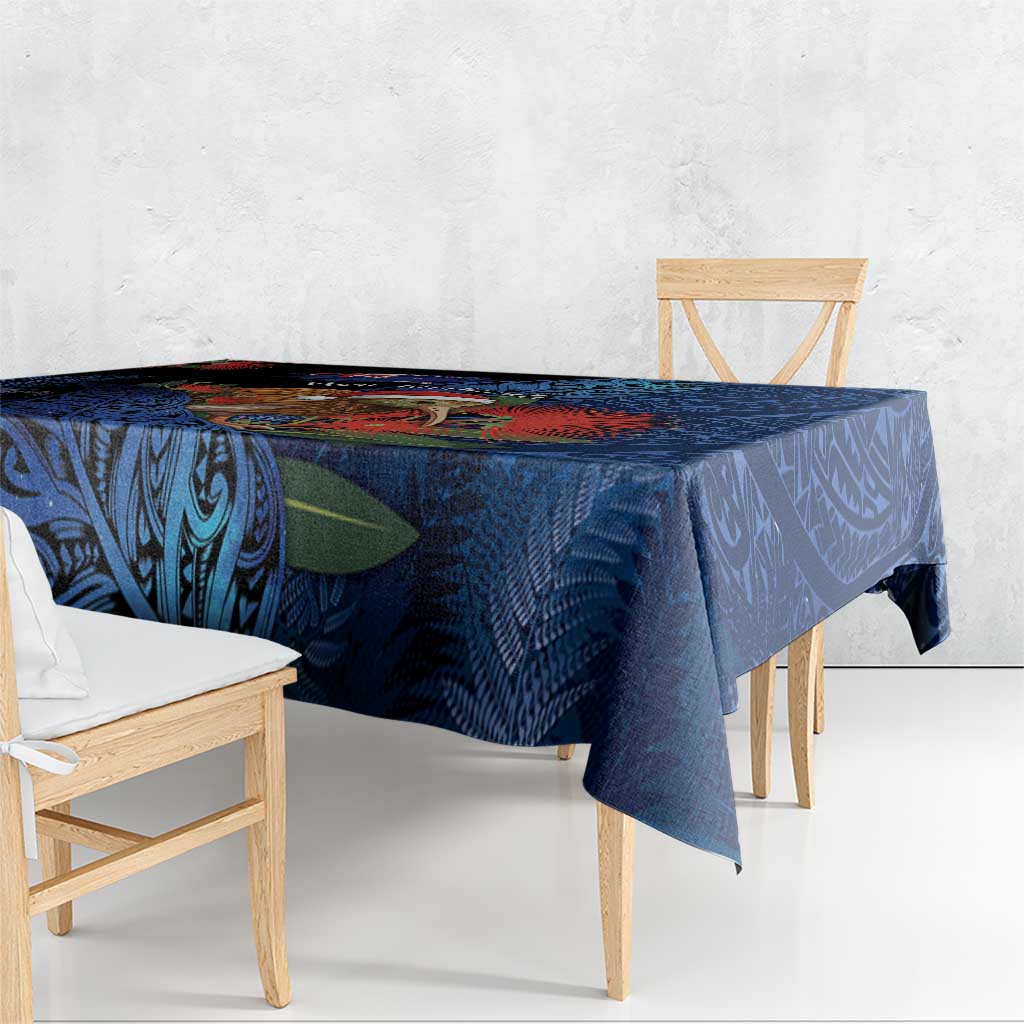 New Zealand Christmas Tablecloth Santa Kiwi Bird With Pohutukawa Flowers DT05 - Polynesian Pride