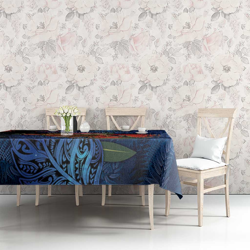 New Zealand Christmas Tablecloth Santa Kiwi Bird With Pohutukawa Flowers DT05 - Polynesian Pride