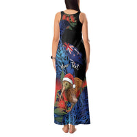 Personalised New Zealand Christmas Tank Maxi Dress Santa Kiwi Bird With Pohutukawa Flowers DT05 - Polynesian Pride