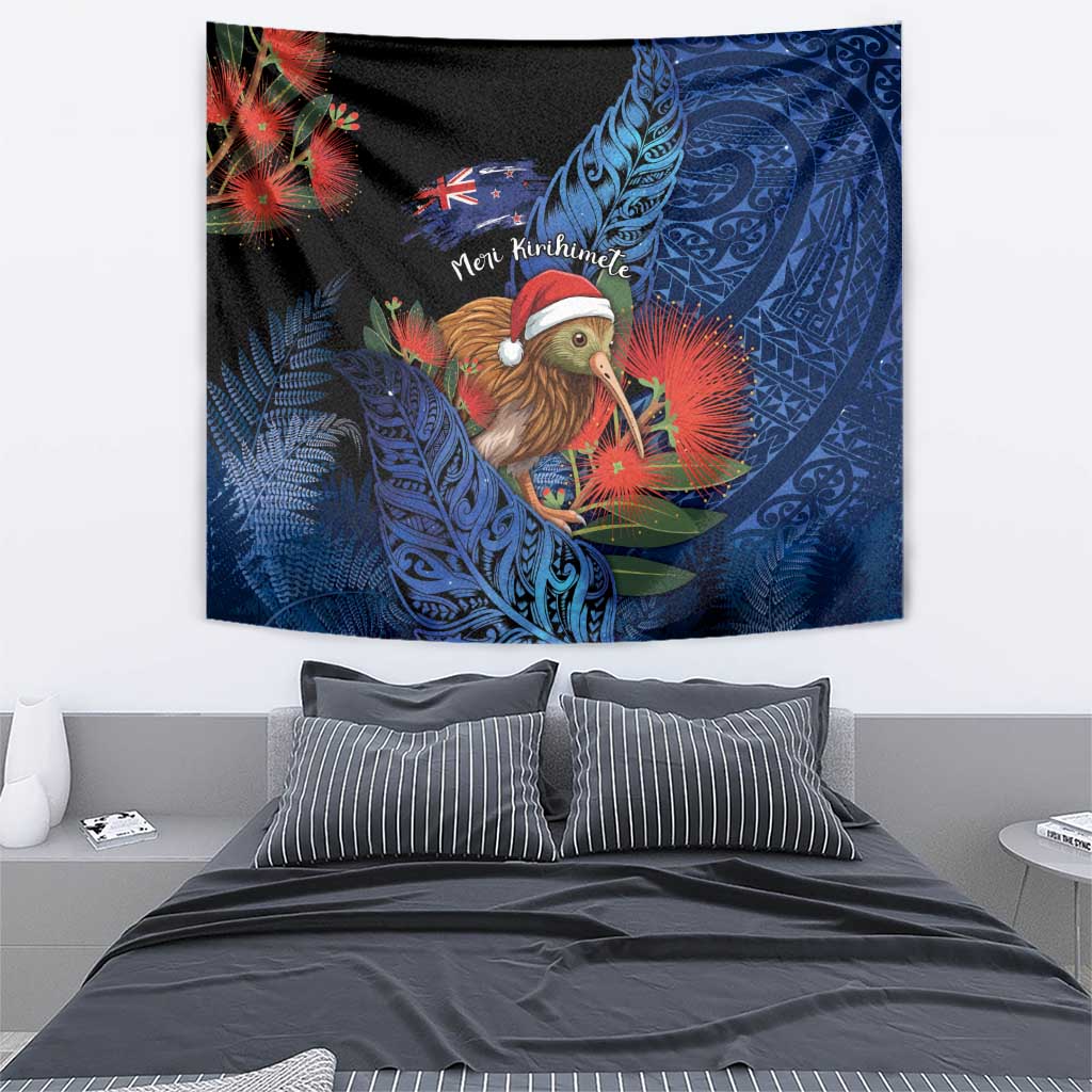 New Zealand Christmas Tapestry Santa Kiwi Bird With Pohutukawa Flowers DT05 - Polynesian Pride