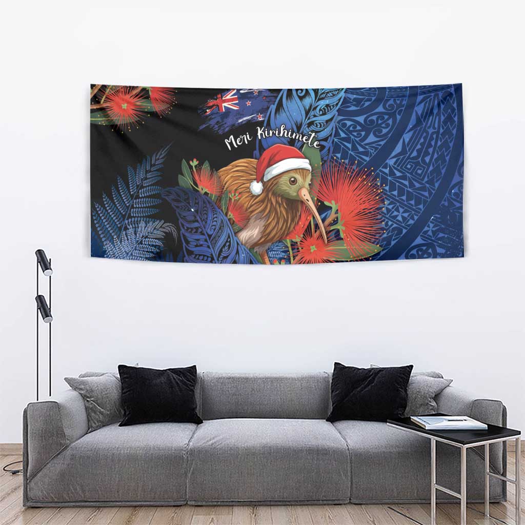 New Zealand Christmas Tapestry Santa Kiwi Bird With Pohutukawa Flowers DT05 - Polynesian Pride