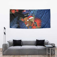 New Zealand Christmas Tapestry Santa Kiwi Bird With Pohutukawa Flowers DT05 - Polynesian Pride