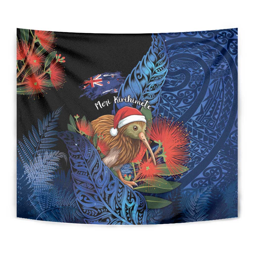 New Zealand Christmas Tapestry Santa Kiwi Bird With Pohutukawa Flowers DT05 - Polynesian Pride