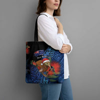 New Zealand Christmas Tote Bag Santa Kiwi Bird With Pohutukawa Flowers DT05 - Polynesian Pride
