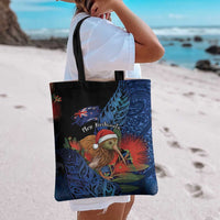 New Zealand Christmas Tote Bag Santa Kiwi Bird With Pohutukawa Flowers DT05 - Polynesian Pride