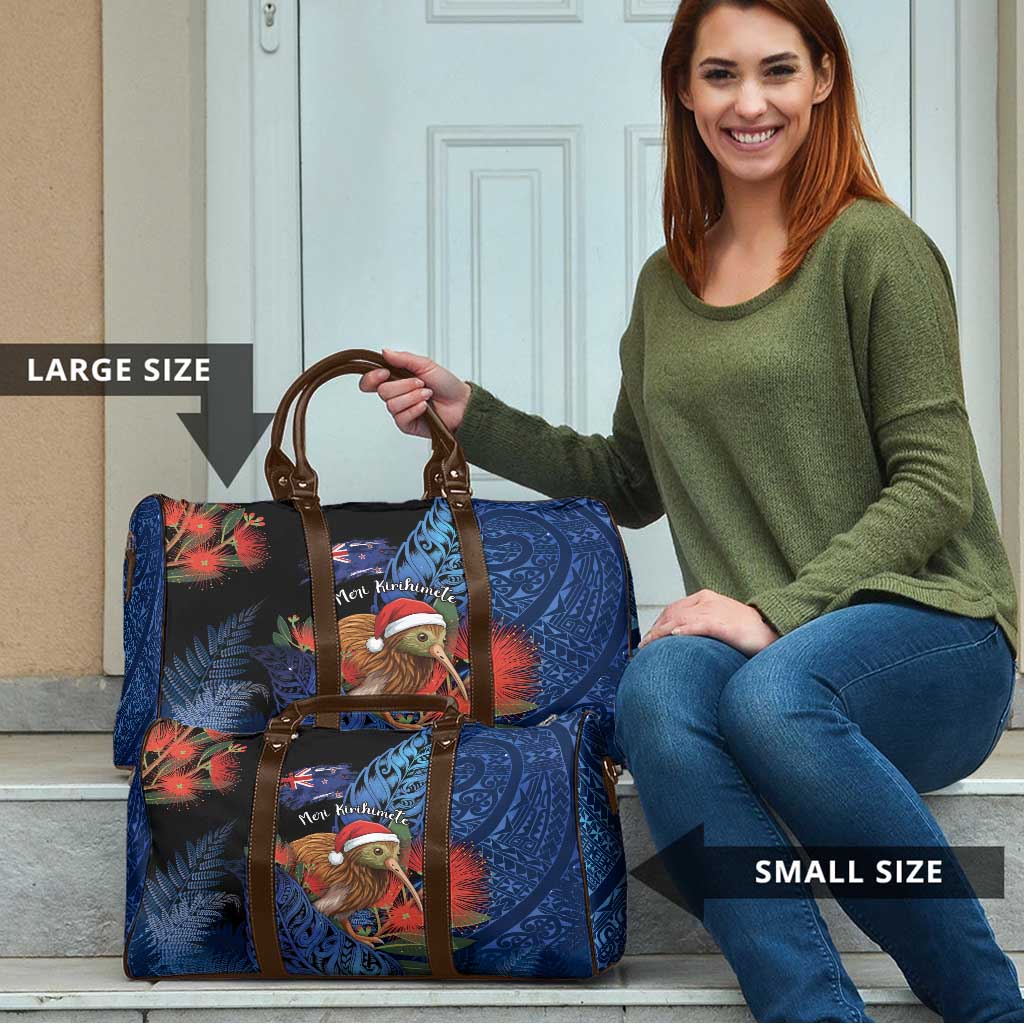 New Zealand Christmas Travel Bag Santa Kiwi Bird With Pohutukawa Flowers DT05 - Polynesian Pride
